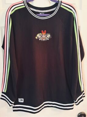 Cartoon Network Black Sweatshirt with Pink & Lime Sleeve Stripes